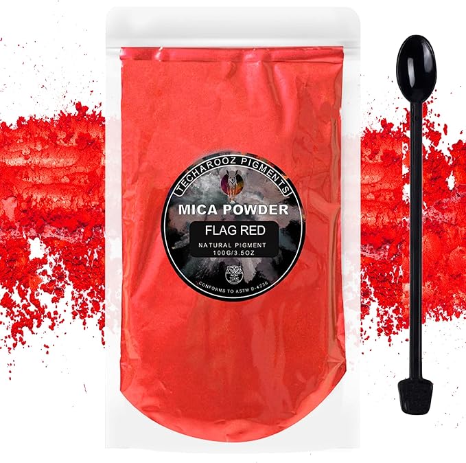 Flag RED Mica Powder for Epoxy Resin 100g / 3.5oz. Sealed Bag by TECHAROOZ