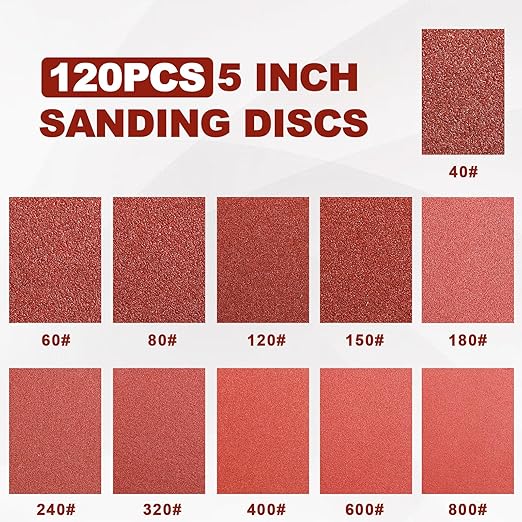 120 PCS 5 Inch Sanding Discs 40 Grit, 8 Hole Aluminum Oxide Hook and Loop Round - Image 2