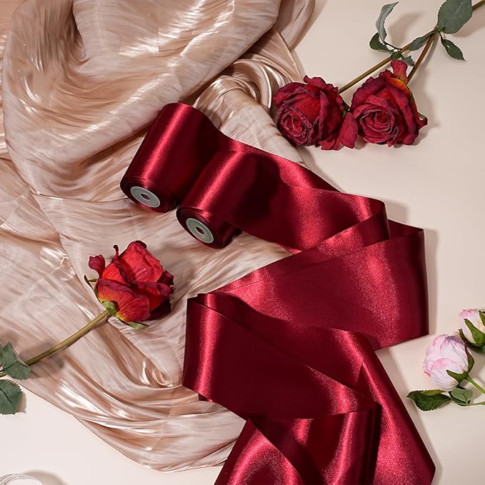 LaRibbons Red Satin Ribbon 4 Inch 10 Yards Christmas Ribbons Double Faced - Image 3