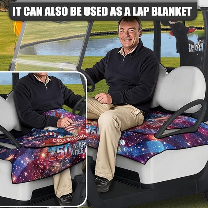 Golf Cart Seat Covers, Universal Golf Cart Seat Towel Blanket with 4 Front Pockets & Nonskid Bottom Fits for Club Car 2 Person Seats Golf Carts