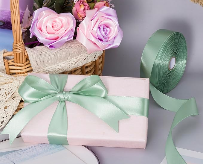 1 Inch Sage Green Solid Satin Ribbon, 50 Yards Craft Fabric Ribbon - Image 5