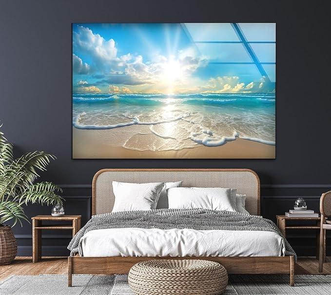 My Photostation.com 28Wx18H'' Beautiful Sunset & Ocean Glass Wall ArtTempered - Image 3