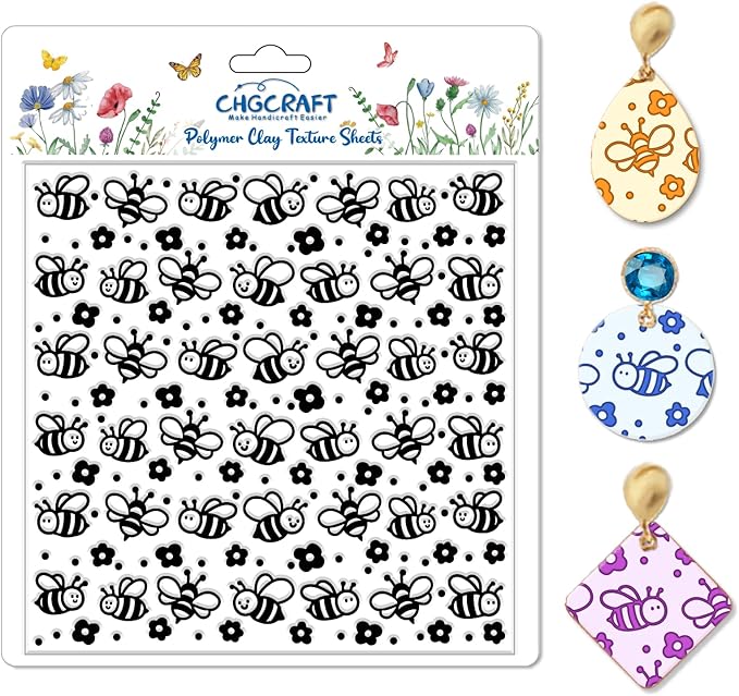 CHGCRAFT Cartoon Bees Pattern Polymer Clay Texture Sheet Seamless Flowers by chgcraft