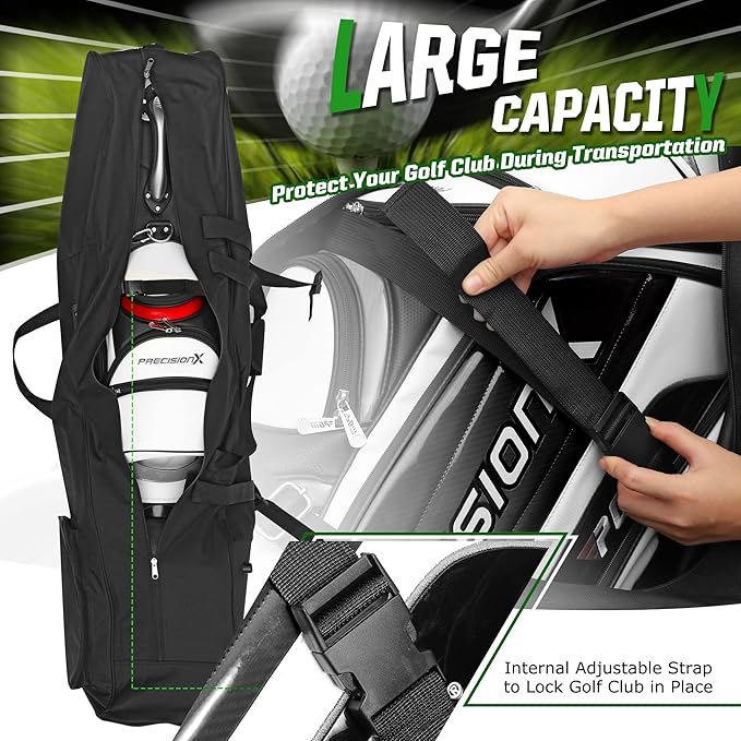 DAREKUKU Golf Travel Bags for Airlines with Adjustable Support Rod and Detachable Shoulder Straps, Hard case Top Soft Foldable Golf Club Travel Covers
