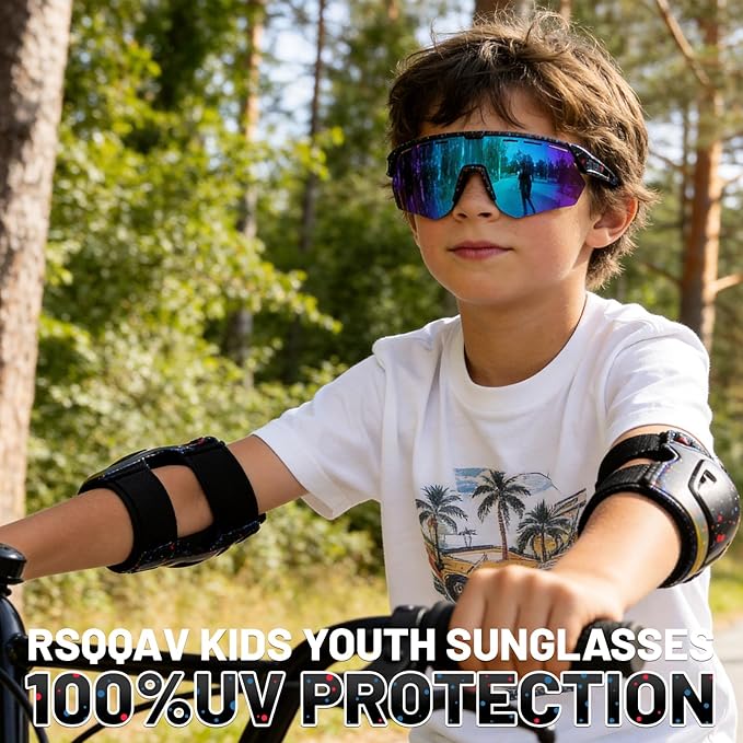 Youth Sports Sunglasses for Boys Girls Age 3-10, Lightweight Frame Kids Baseball Softball Cycling Sunglasses