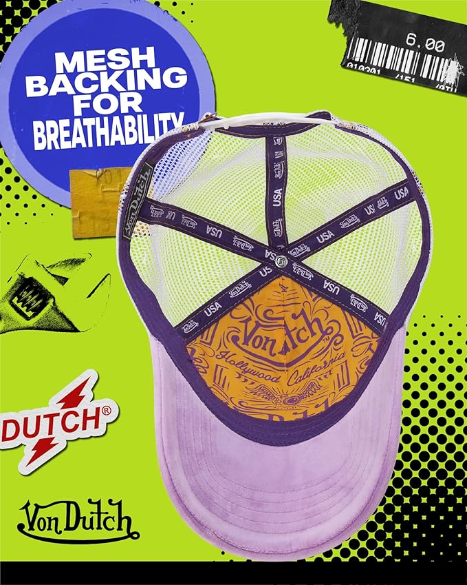 Von Dutch Unisex Trucker Hat - Velvet Curved Bill Mesh Back Retro Classic Adjustable Snapback Baseball Cap for Men and Women