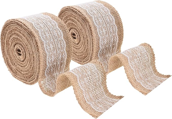Mandala Crafts Burlap and Lace Ribbon 3 Inches Wide Jute Ribbons by MandalaCrafts