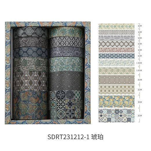 12 Rolls Exotic Charm Washi Tape Set Floral Arts Adhesive Tapes Geometric - Image 6