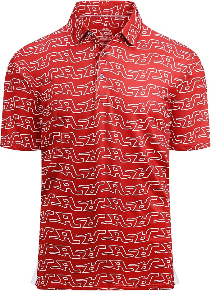 Alex Vando Mens Golf Shirt Moisture Wicking Quick-Dry Print Performance Polo Shirts for Men