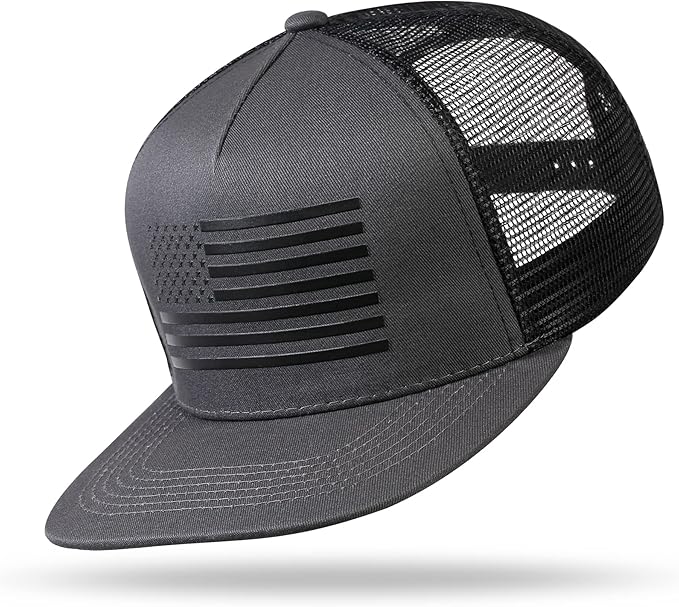UALON Baseball Cap, Snapback Trucker Hat for Men & Women with American Flag and Adjustable, Breathable Mesh, Flat Bill Hats