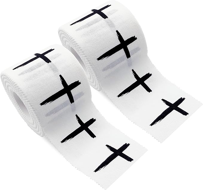 Cross Sports Athletic Tape 2 in x 30 ft 100% Cotton Christian Gift God Jesus Bible Verse Faith White Black Wrap Brace Wrist Ankle Finger Football Baseball Soccer Wrestling (2 Qty: Distressed White)