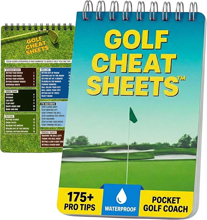 Golf Cheat Sheets - Waterproof Pocket Guide with 175+ Tips for Every Shot - Golf Training Aid Reference Cards for Beginners and Mid-Handicappers - Tear-Resistant Golf Tips Book for the Course