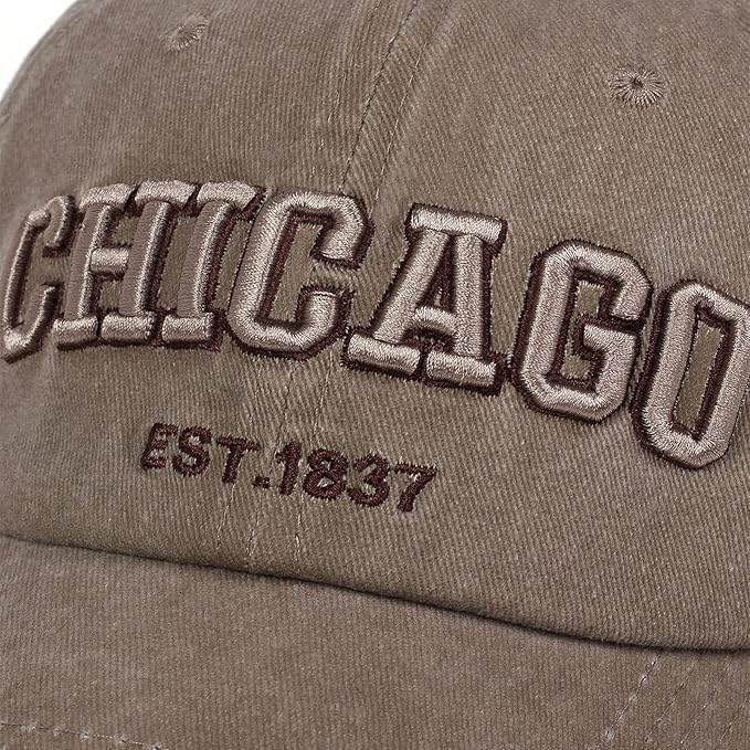 Chicago Hat for Men Women 3D Embroidery Vintage City Dad Hats Baseball Cap