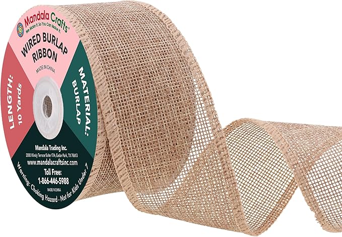 Mandala Crafts Natural Burlap Wired Ribbon 2 Inches Wide Jute Ribbons by MandalaCrafts