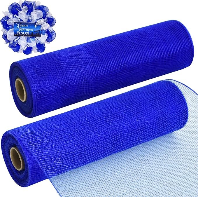 TONIFUL 2 Rolls 10 Inch Royal Blue Decorative Mesh Ribbbon Rolls, Fabric Mesh by TONIFUL