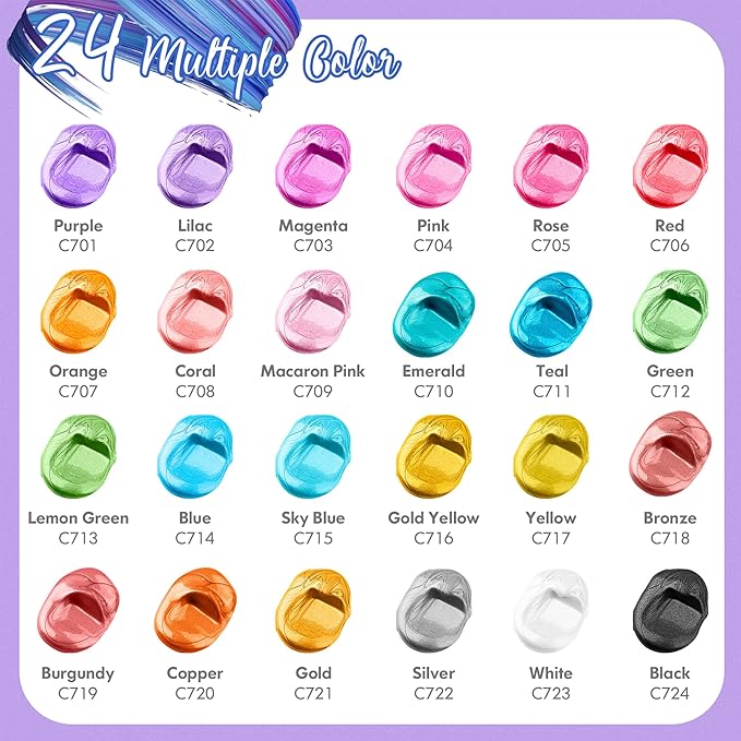 Acrylic Paint Set With 12 Brushes, 24 Colors Art Craft Paints - Image 2