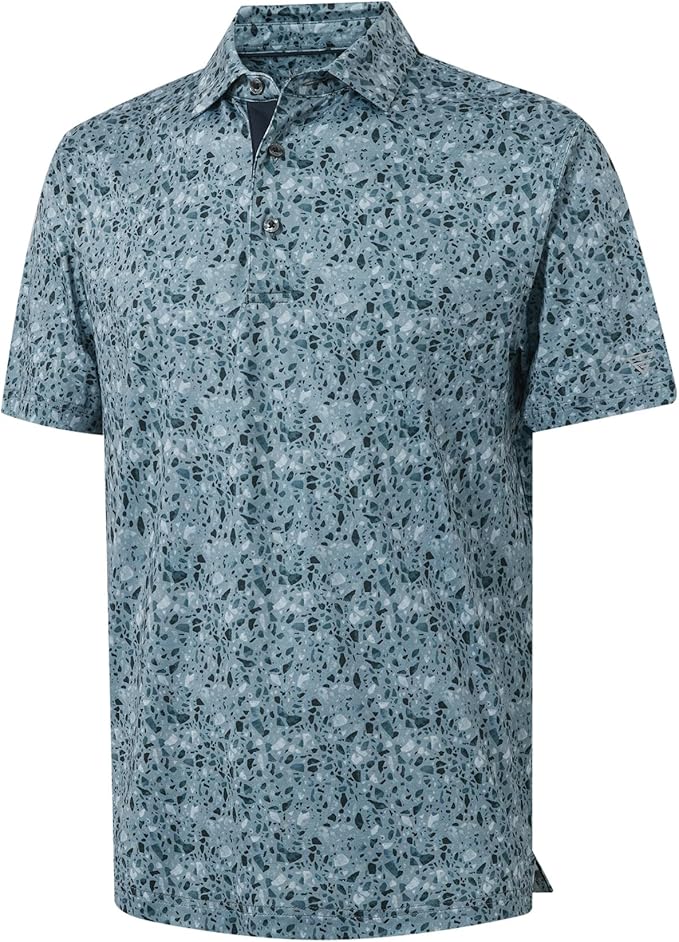 M MAELREG Mens Golf Shirt Short Sleeve Dry Fit Print Moisture Wicking Performance Patterns Collared Polo Shirt