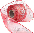 2.5 Inch Wide Christmas Wired Ribbon Snowflake Organza Sheer Glitter Ribbon by Livder