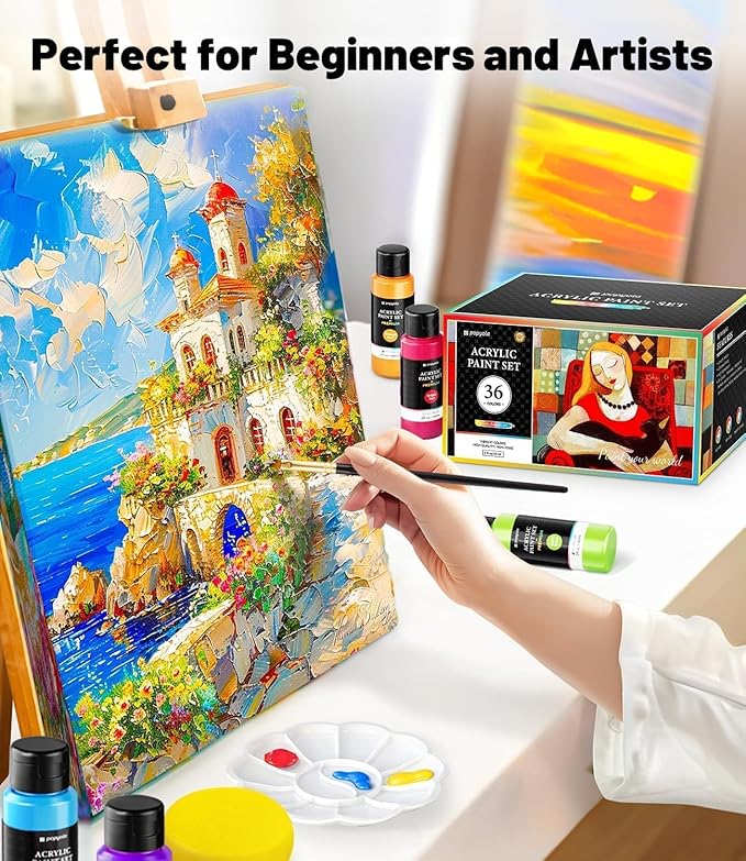 52 PCS Acrylic Paint Set with 12 Brushes, 2 Knives & Palette, 36 Colors Art - Image 6
