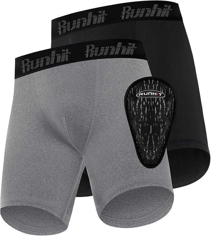 Runhit Boys Cup Underwear for Baseball Football, Youth Compression Shorts with Soft Protective Athletic Cup Boxer Brief