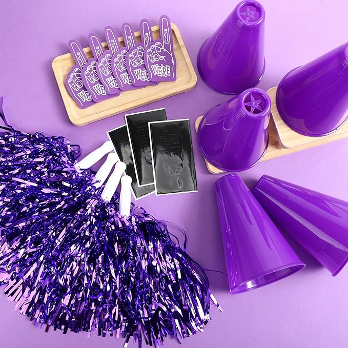 12 Set Team Spirit Accessories for Cheerleading Cheer Megaphone Pom Poms and We're #1 Fan Foam Finger Cheerleader Gifts for Sports Events Football Baseball Cheering Supplies