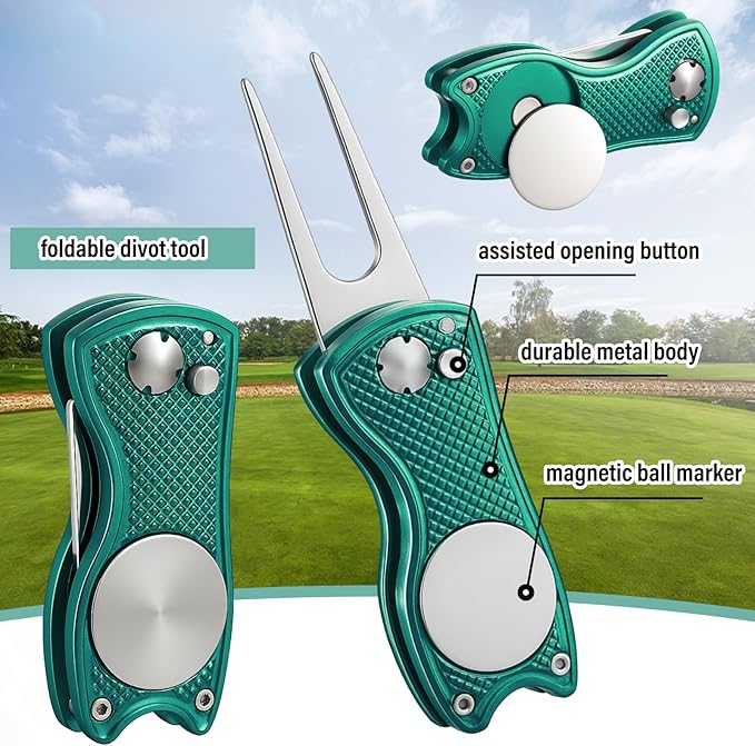 Liliful 12 Pcs Golf Accessories Kit, Include Golf Ball Bag with Hook Towel Tees Magnetic Ball Marker Divot Tool Cleaner Brush for Women Man Gifts