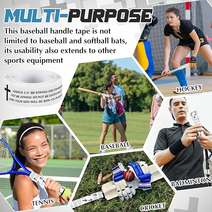 Pushglossy Christian Baseball Bat Grip Tapes 1.5mm Faith Cross Bat Grip Tape, Precut Full Adhesive Baseball Wrist Tape Scripture Design Non-Slip Religious Baseballs Grips Tapes