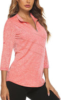 Koscacy Women's 3/4 Roll Sleeve Golf Tennis Polo Shirts UPF50+ Half Zip Dry Fit Workout Tops Athletic Shirt