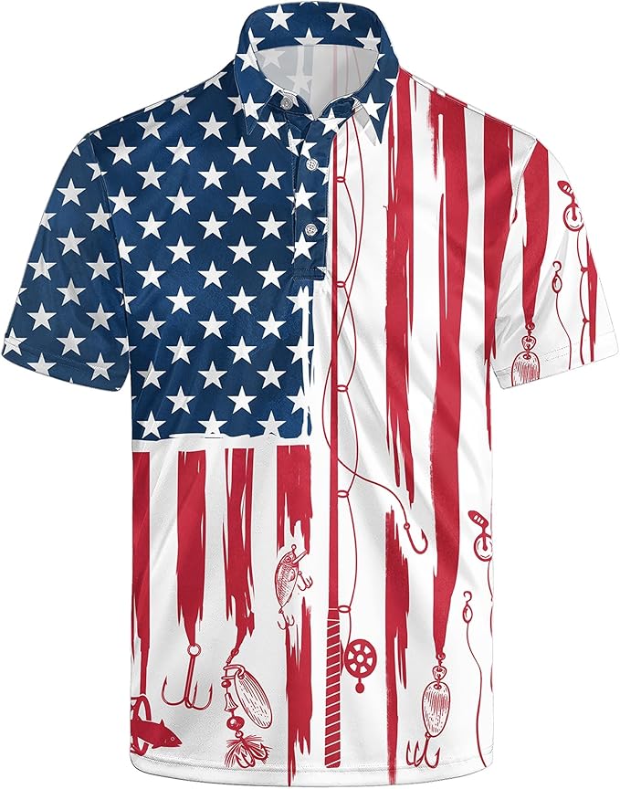 Golf Polo Shirts for Men Funny Print Short Sleeve Golf Shirts Performance Golf Polos