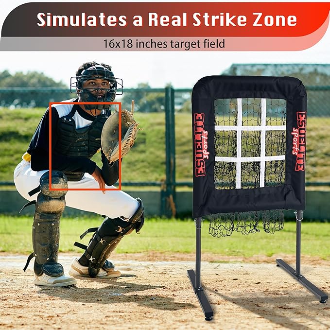 9 Hole Pitching Net with Strike Zone, Baseball Softball Pitching Target – Adjustable Height Portable Indoor Outdoor Training Equipment for Pitchers of All Levels, Coaches, and Players