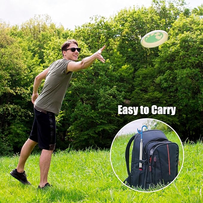 Disc Golf Retriever Pole with Hook - 10 Ft Extendable Disc Golf Pole Durable Stainless Steel Frame Accessories to Retrieve Grabber Tool in Water, Trees, Bushes