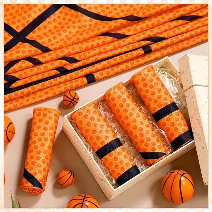 FuWeave 12 Pcs Sports Cooling Towels Baseball Basketball Softball Breathable Soccer Football Volleyball Microfiber Ice Towel Fast Drying for Party Favors Team Gift (Basketball,30 x 9 Inch)