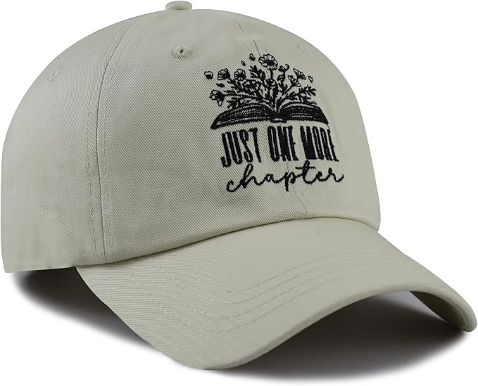 Just One More Chapter Hat for Men Women, Cute Adjustable Cotton Embroidered Book Lovers Baseball Cap