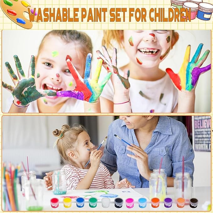 145 Pcs Mini Acrylic Paint Set for Kids, 12 Colors Washable Acrylic Paint Strip - Image 4