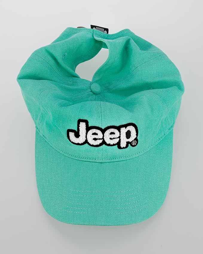 Jeep Women’s Ponytail Hat – Garment Washed Cotton Twill Baseball Cap, Chenille Logo, Adjustable Strap, Low Profile