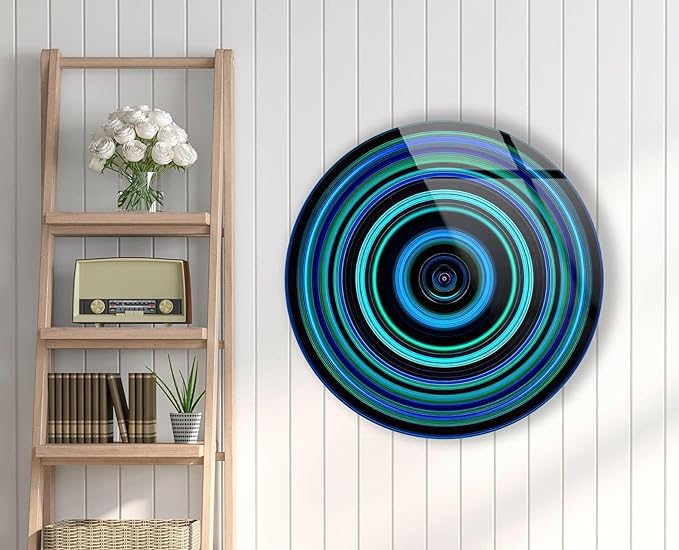 My Photostation.com 15.8'' Diameter Blue and Green Round Glass Wall Art - Image 3