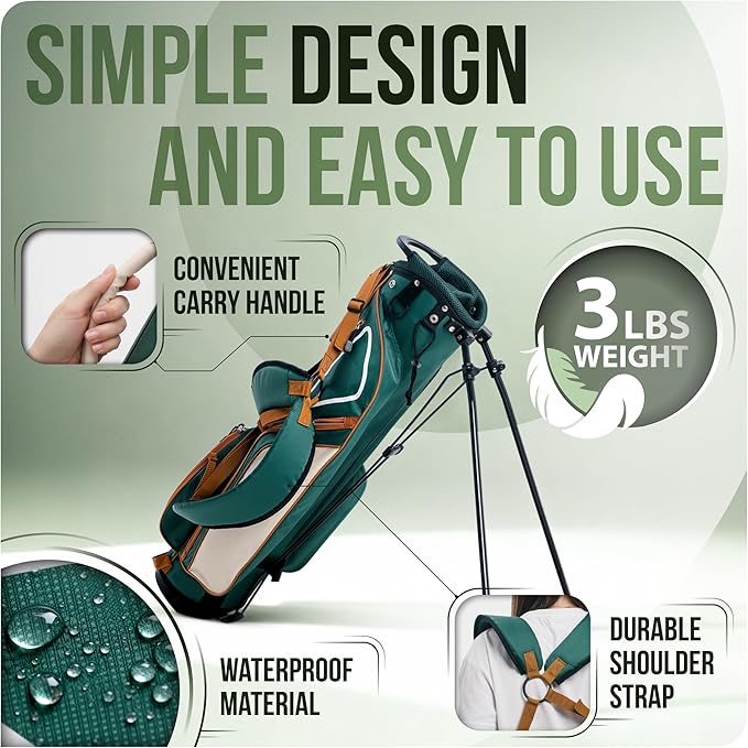 Ultra-Lite Golf Stand Bag - 3 Lbs, 4 Way Divider Portable Golf Club Carry Bag, Water-Repellent Golf Travel Case with Rain Hood, Golf Gifts for Men and Women