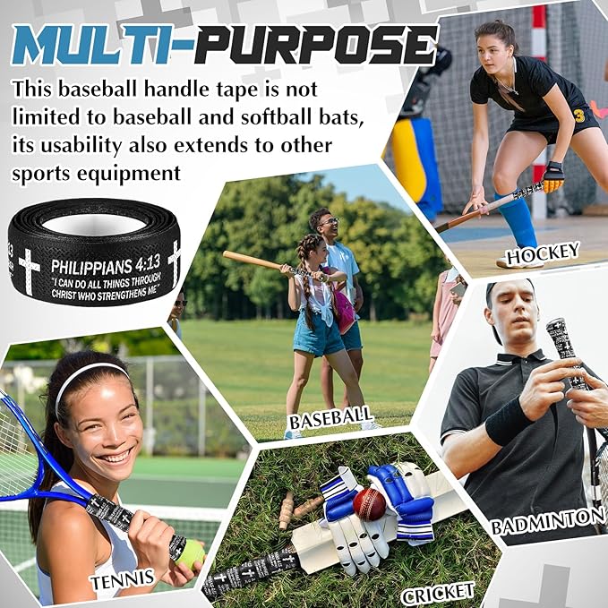 Pushglossy Christian Baseball Bat Grip Tapes 1.5mm Faith Cross Bat Grip Tape, Precut Full Adhesive Baseball Wrist Tape Scripture Design Non-Slip Religious Baseballs Grips Tapes