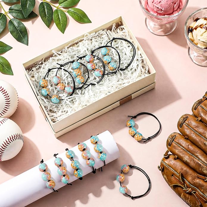 Kigeli 12pcs Baseball Ice Cream Drip Charm Bracelets Adjustable Sport Wristbands with Ice Cream Drip Beads Baseball Team Gifts for Women Men