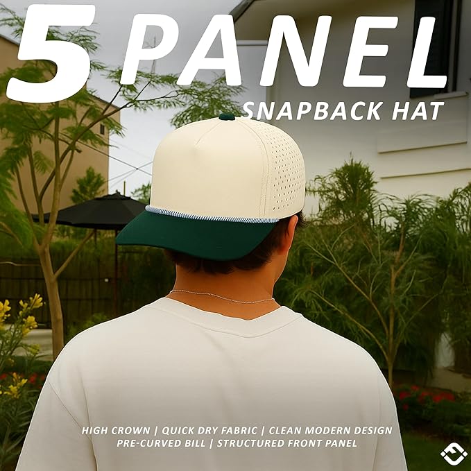 Funky Junque Performance Waterproof Golf Rope Hat – Cool Breathable Workout 5 Panel Snapback Cap for Men