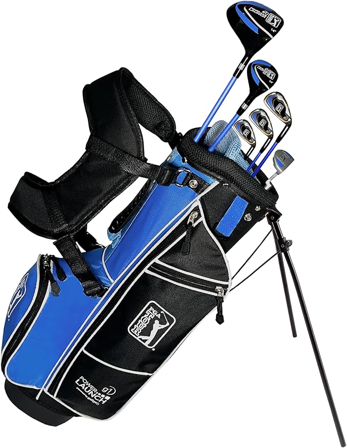 PGA Tour Youth Golf Club Set for Ages 5-15+ (3’5”-5’10”), Right and Left-Handed Kids Golf Sets – Beginner Junior Golf Clubs with Lightweight Stand Bag, Mallet Putter, Hybrid, Driver