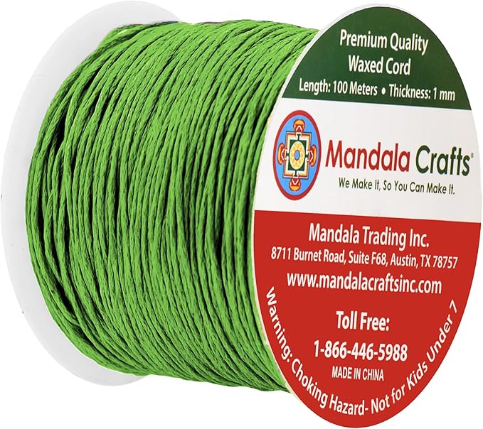 Mandala Crafts 1mm 109 Yards Green Cotton Waxed Cord - Image 2