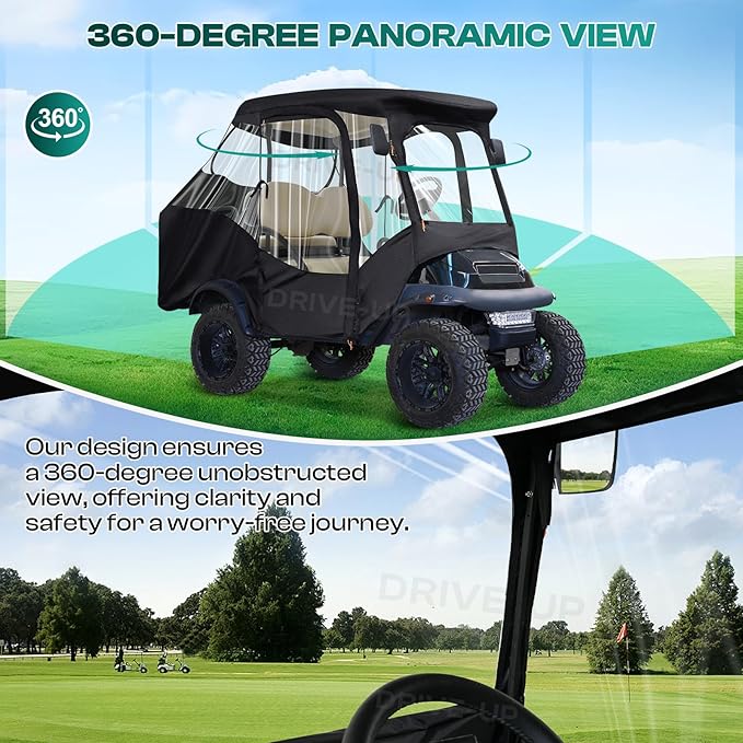 DRIVE UP Golf Cart Enclosure, Club Car Enclosure Fits for 4 Passengers Club Car Precedent Golf Cart, 600D Waterproof Portable Golf Cart Cover 4 Passenger with Zippered Doors and 4-Sided Clear Window