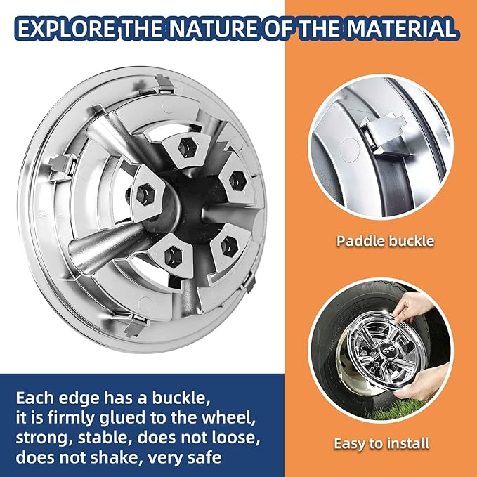NOKINS Golf Cart SS Wheel Covers Hub Caps for Most Golf Carts 8 inch(Set of 4)