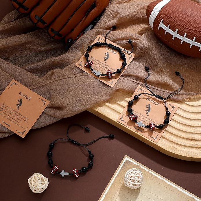 12 Set Sport Adjustable Beaded Bracelets Gifts Football Softball Soccer Volleyball Golf Basketball Hockey Bracelets for Women Men Adjustable Beaded Accessories