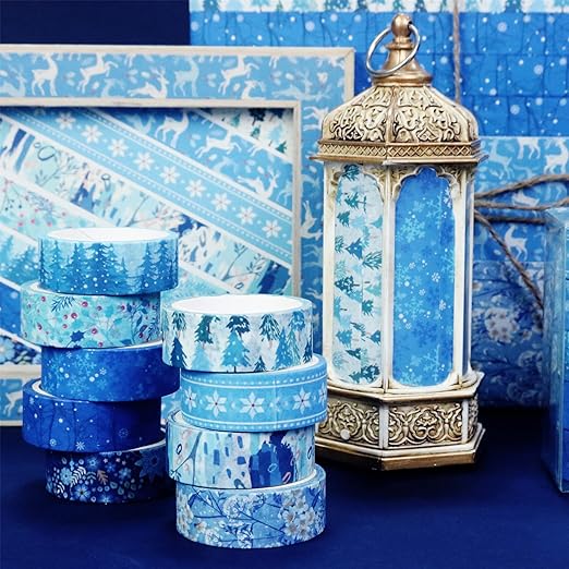 YUBBAEX 10 Rolls Four Seasons Washi Tape Set Blue Snowflake Masking Decorative - Image 7