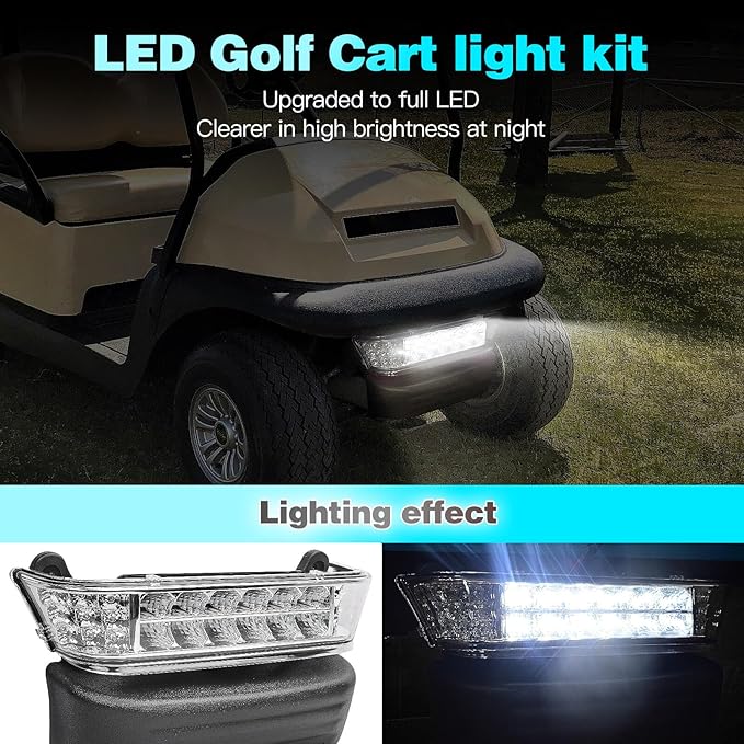 Golf Cart LED Head Light with Bumper Replacement for Club Car Precedent 2004-UP Electric Golf Carts Front Replace Head Light 12V