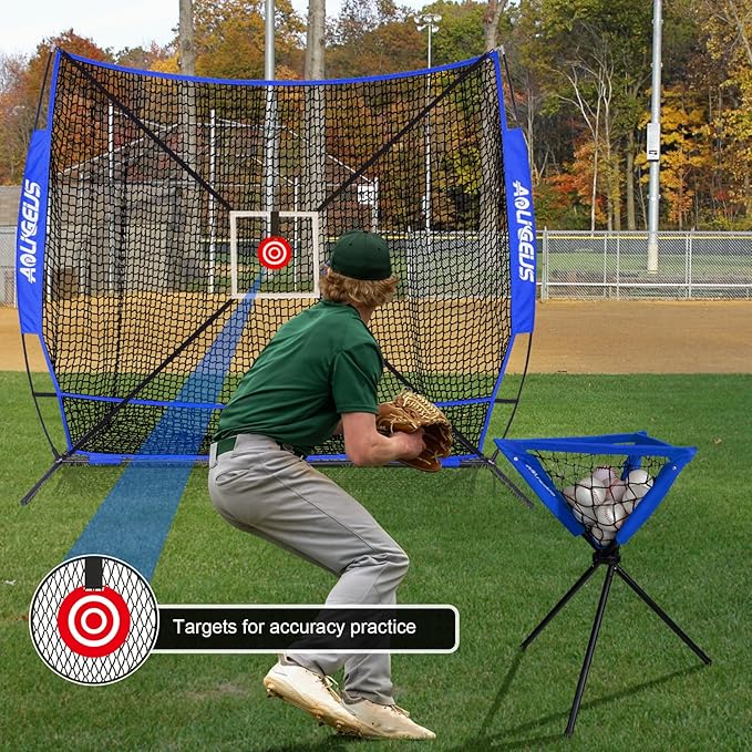 6'X6' Baseball Softball Practice Net,Pitching Net,Batting Net,with Bonus Strike Zone,Target and Bow Frame,for Hitting,Pitching,Catching