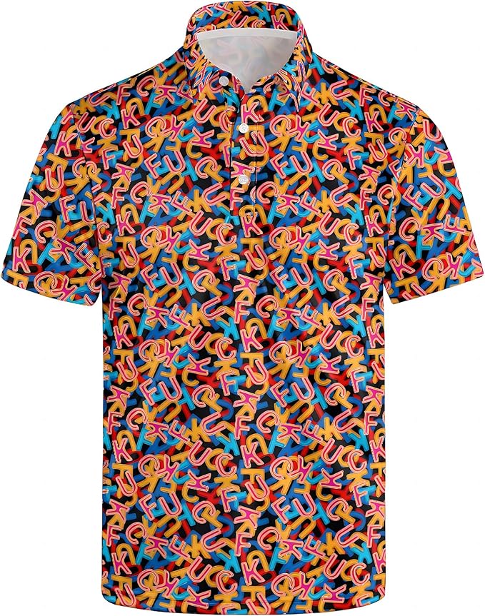 Golf Polo Shirts for Men Funny Print Short Sleeve Golf Shirts Performance Golf Polos
