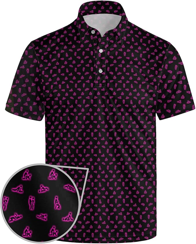 Golf Polo Shirts for Men Funny Print Short Sleeve Golf Shirts Performance Golf Polos